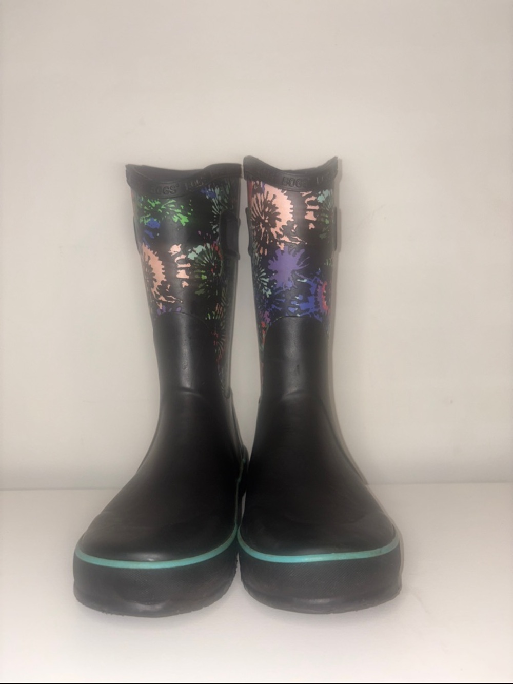 Bogs Kids Black Rain Boots with Floral Accent